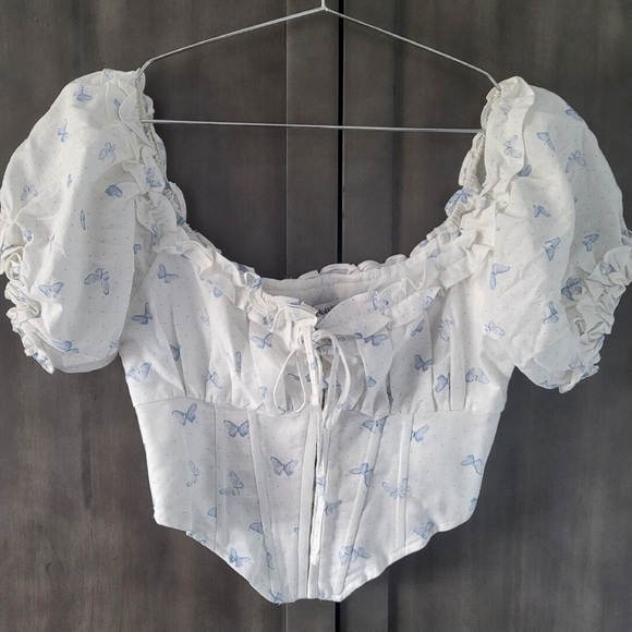 Free People Tops - Corset top blue and white